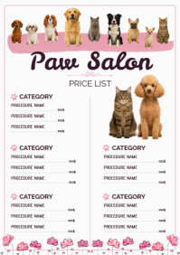 Pet Salon Menu Dog Groomer Grooming Price List A4 template