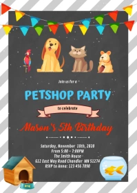 Pet shop birthday party A6 template