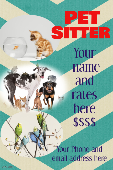 Pet Sitter Dog Walker Chevron Poster Flyer Invitation