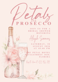 Petals & Prosecco Floral Blush Pink Bridal Invitation A5 template