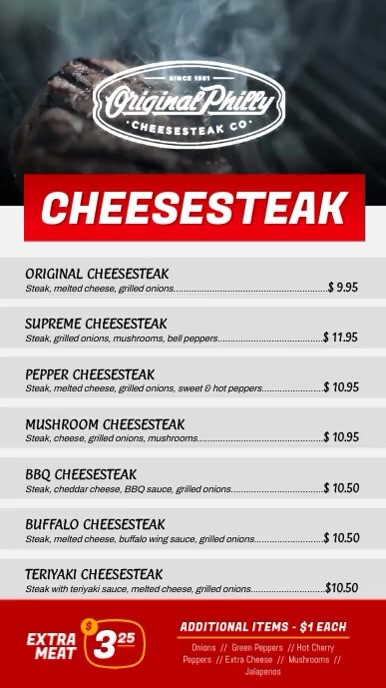 Philly Menu Copy of Philly Cheesesteak Digital Display Menu | PosterMyWall