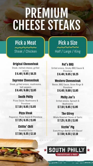 Philly Menu Copy of Philly Cheesesteak Digital Display Menu | PosterMyWall