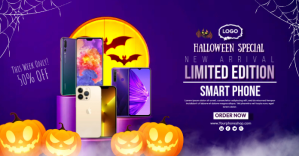 Phone Halloween Sale Banner Obraz udostępniany na Facebooku template