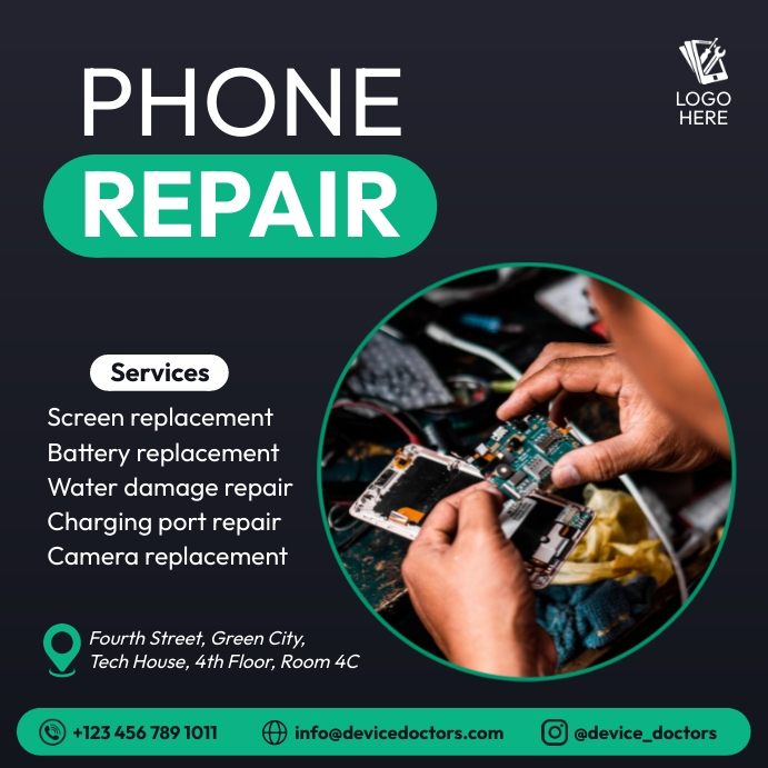 Phone repair services flyer Сообщение Instagram template