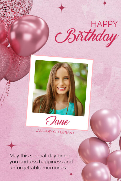 Photo and Balloons Happy Birthday January Celebrant Your Story Template ...
