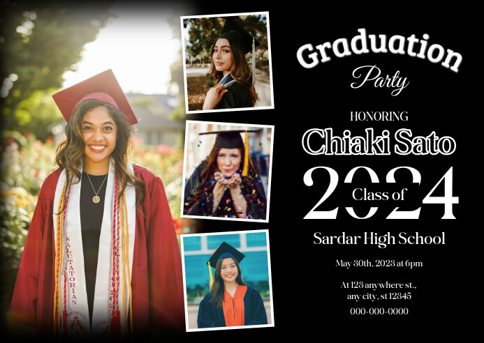 Photo Collage Black Graduation Invitation Postal template