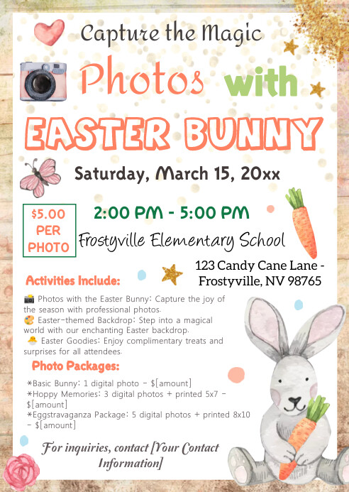 Photo with Easter Bunny Flyer, A6 template