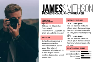 Photographer CV Template Etiqueta