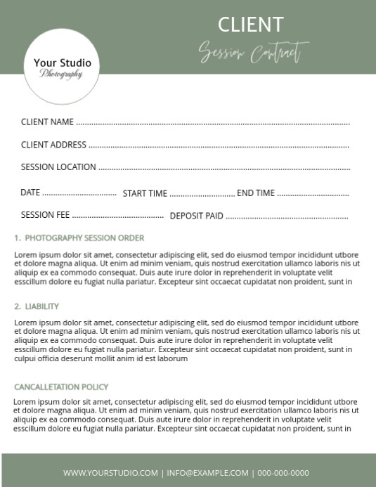 Photographer Session contract form Template | PosterMyWall