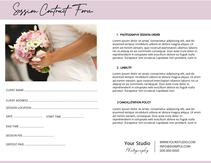 Photographer Session contract form Template | PosterMyWall