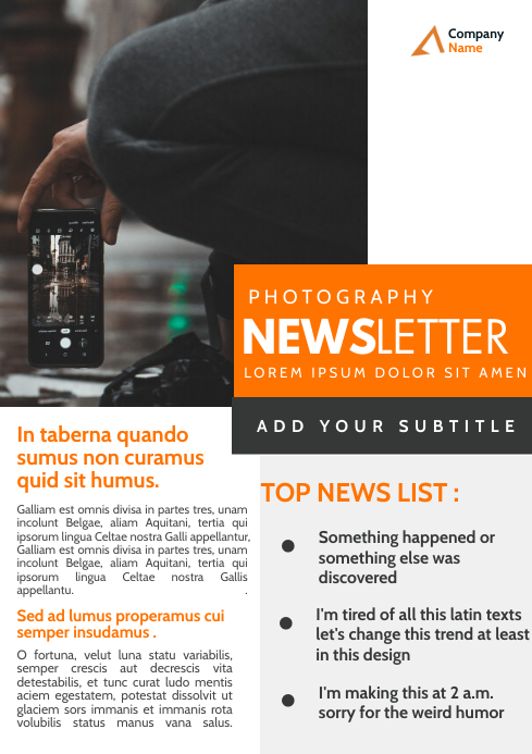 photography newsletter design template A4