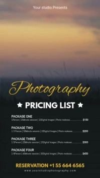 Photography Price List Board Digital Display (9:16) template