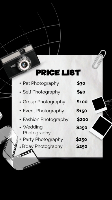 Photography Price List Template | PosterMyWall