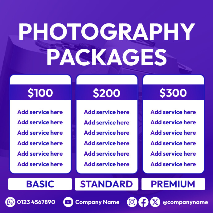 photography pricing packages Instagram na Post template