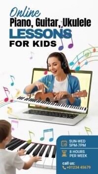 PIANO, GUITAR, UKULELE LESSONS FOR KIDS Instagram-Story template