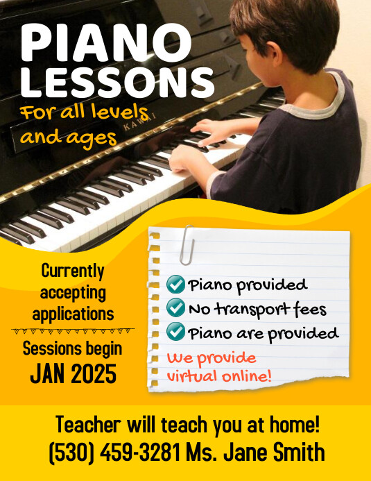 Piano Lessons Flyer Ulotka (US Letter) template