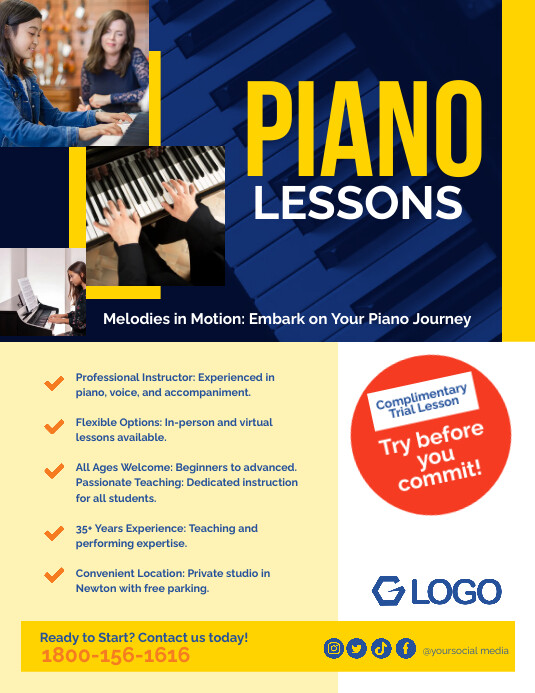 Piano Lessons Flyer Poster Template | PosterMyWall
