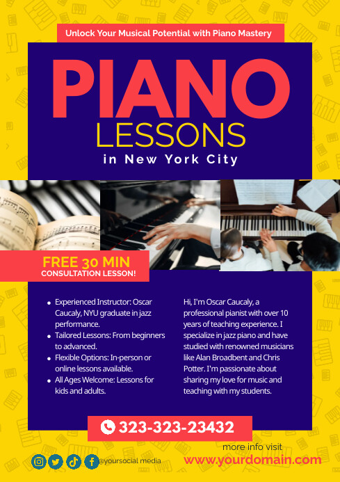 Piano Lessons Flyer Poster Template | PosterMyWall