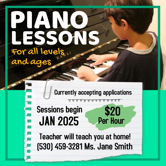 Green Piano Lessons Educational Instagram Post template