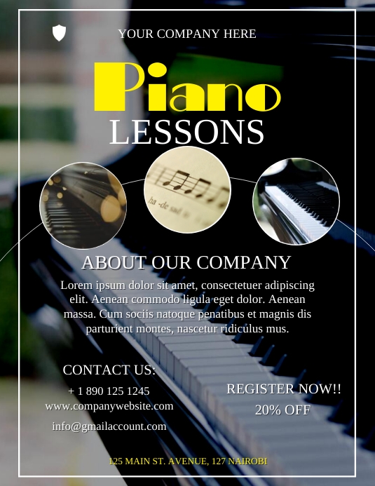 Piano lessons poster Iflaya (Incwadi ye-US) template