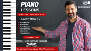黑色 Piano Lessons Promotion YouTube Thumbnail Template