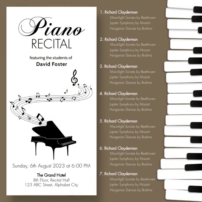 Piano Recital Program Template Free, Printable, Customizable Concert