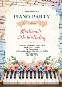 Piano Recital floral party invitation A6 template