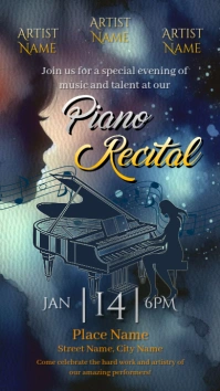 Piano Recital Flyer Poster Ad Template Design Digital na Display (9:16)