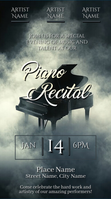 Piano Recital Flyer Poster Ad Template Design Digitale Vertoning (9:16)