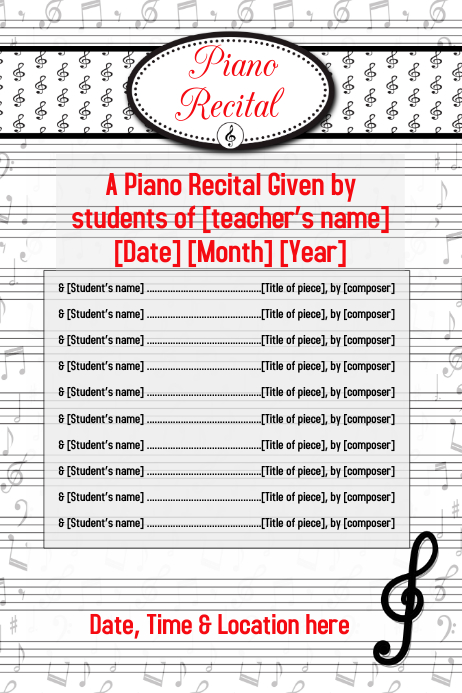 Piano Recital Music Concert Flyer Poster Invitation | PosterMyWall
