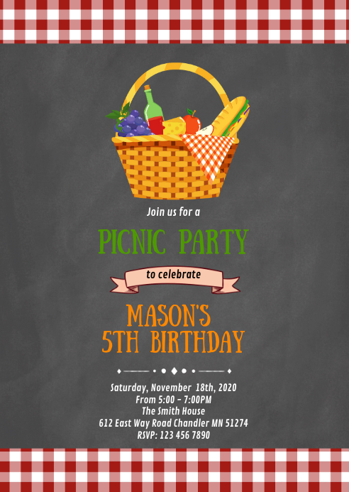 Picnic birthday party invitation A6 template