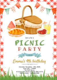 Picnic Birthday Party Invitation A6 template