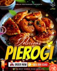 Pierogi polish filled fried dumplings food delivery restaurant digital display poster online faceboo Instagram Portrait template