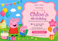 Pig Cartoon Birthday Invitation Template | Cute Kids Birthday Party Invite | Editable Girl Birthday A1