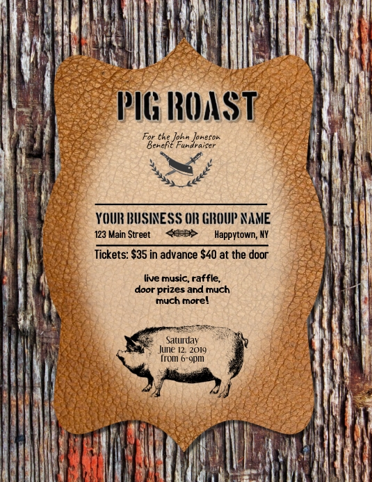 Pig Roast Barbecue Fundraiser Flyer Template Folheto (US Letter)