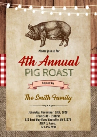 Pig roast party invitation A6 template