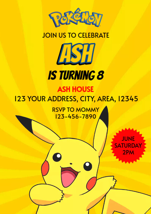 printable pokemon birthday card Squirtle Invitation Template Pikachu Birthday Card | Pokmon