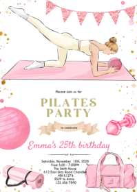 Pilates Birthday Party invitation A6 template
