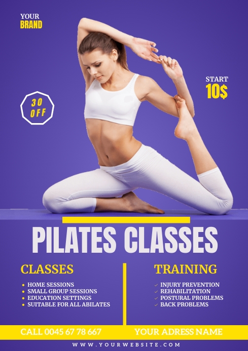 Pilates Classes Example Pilates classes poster Template | PosterMyWall