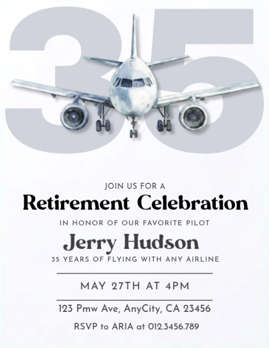 Pilot Retirement Celebration Flyer Template – Airline Captain Final ...
