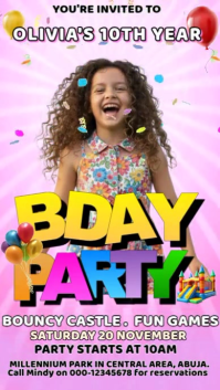 PIN PURPLE Fun & Colorful 10th Birthday Party Invitation Video Template for Kids BOYS GIRLS Ekran reklamowy (9:16)
