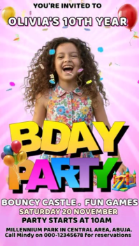 PIN PURPLE Fun & Colorful 10th Birthday Party Invitation Video Template for Kids BOYS GIRLS Digitale Vertoning (9:16)