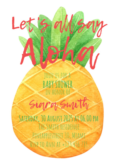 Pineapple baby shower invitation A5 template