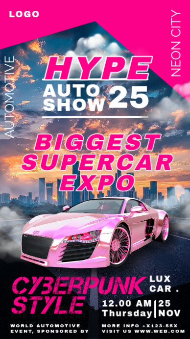 Pink 3d Auto Show Super Car Instagram Story template