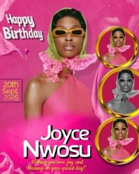 Pink 3d Birthday Flyer Instagram Portrait template