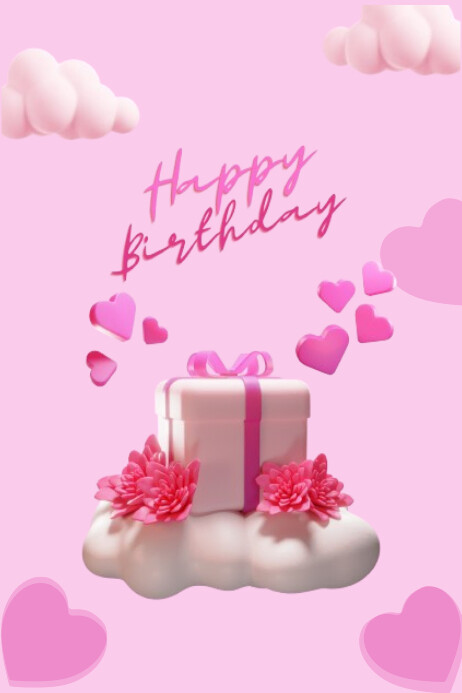 Pink 3d birthday poster design template | PosterMyWall