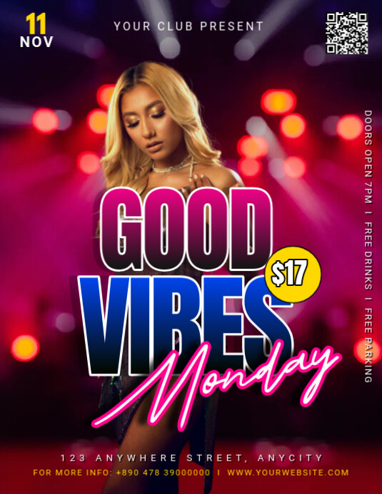 Pink 3d Good Vibes Monday Party Pamflet (letter As) Flyer (US Letter) template