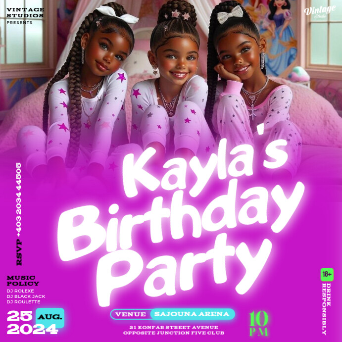 Pink 3d Happy Birthday Party Night Club Event Flyer A4 Publicação no Instagram template