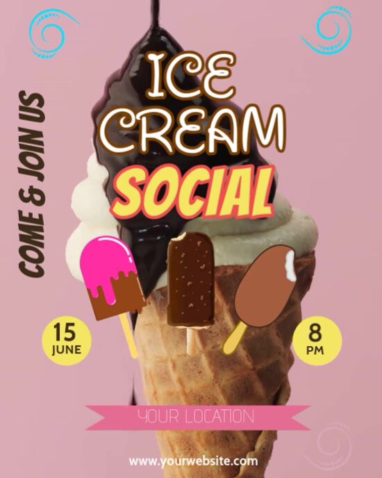 Pink 3d Ice Cream Social  Instagram Portrait template
