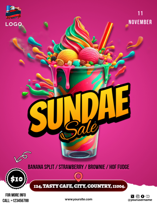 Pink 3d National Sundae Day Flyer (us Letter) Template | PosterMyWall